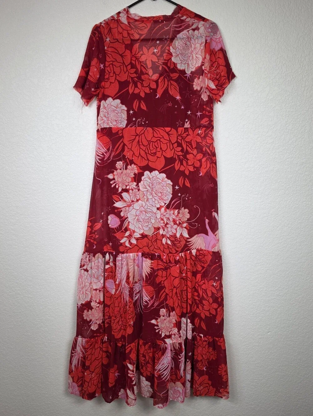 Free People Red XS Floral Boho Maxi Dress